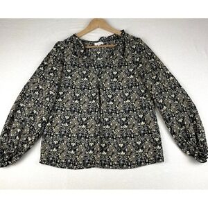 Max Studio Woman's Floral Blouse Top Size Small Long Sleeve Boho‎ V-Neck Ruffle